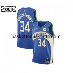 Maillot Basket Milwaukee Bucks Giannis Antetokounmpo 34 2023-2024 Nike City Edition Bleu Swingman - Enfant